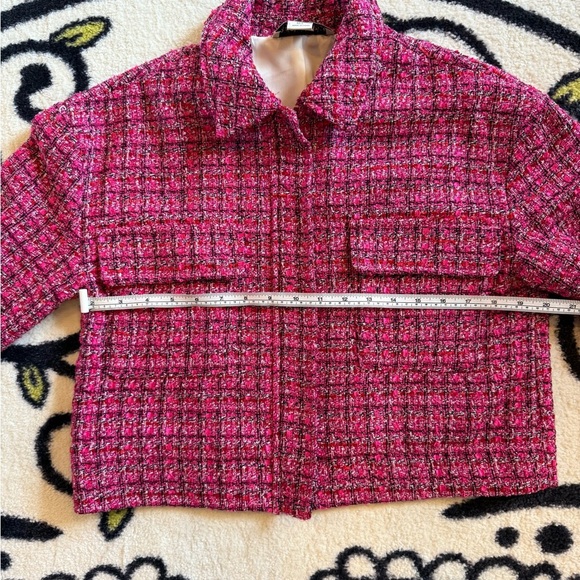 Rachel Zoe Pink Tweed Bouclé Cropped Zip Jacket Blazer S - Picture 12 of 13